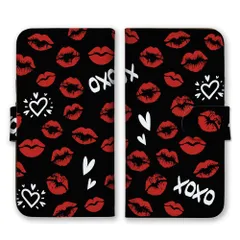 Galaxy A55 5G SC-53E ケース 手帳型 ギャラクシー A55 スマホケース 携帯ケース キスマーク キス クチビル リップ XOXO かわいい 可愛い セクシー KISS 唇 口紅 クール カラー02