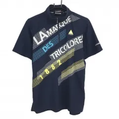 ルコックゴルフ 半袖ハイネックシャツ ネイビー×イエロー フロントプリント ハーフジップ メンズ L ゴルフウェア le coq sportif