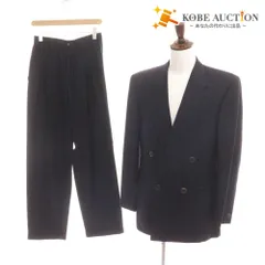 ■ ジャンニヴェルサーチ ダブルスーツ セットアップ トップス ボトムス 裾ダブル ストライプ メンズ ネイビー