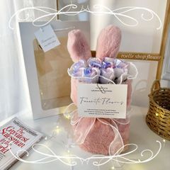 ワンホンブーケ ソープフラワー シャボンフラワー うさぎ耳 ウサ耳 ピンクうさぎ ブーケ プレゼント 推し活 推しグッズ 生誕祭 誕生日 プレゼント 写真撮影 入学式 卒業式 成人式 花束 紙袋付き ミックスカラー 仕入版