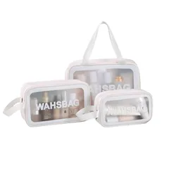 Lynlyulinger メイクアップバッグ 化粧ポーチ コスメポーチ 温泉バッグ サウナバッグ - ポーチ セット PVC クリア 収納袋 パウチ 防水 大容量 多様なサイズ 厚い 旅行用 泳ぎ 礼物 (White-3点セット)