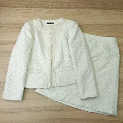 ■ SHOO・LA・RUE シューラルー フォーマル ラメ入り ツイード柄 膝丈 スカートスーツ サイズL ベージュ系 レディース E  【1405140023961】