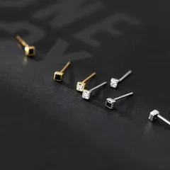 極小 ピアス スクエア 石付き キャッチ付き シルバー ゴールド S925 小さめ 高見え 小ぶり silver925 シルバー925 ジルコニア レディース