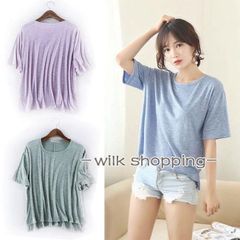 【送料無料】Tシャツ 夏 レディース 半袖Tシャツ 無地 ゆったりTシャツ クルーネック サマーTシャツ 不規則裾 無地Tシャツ 夏Tシャツ カッ