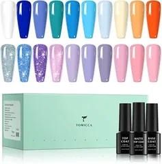 TOMICCA ジェルネイル カラージェル 20色カラーセット ベーストップコート＆マートトップ付き UV/LED対応 初心者用セット( ブルーラメ)