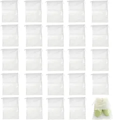 C-POSH 靴袋 巾着 不織布 シューズバッグ 収納袋 服入れ 透明窓付き 靴収納ケース M 20枚入り(白,  M 約27ｘ35.5cm)
