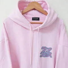 (^w^)b あなたと飲みたい ラブジュース STEE ステー nsn ニシナ スウェット パーカー フード プルオーバー イラスト プリント レトロ オーバーサイズ ビッグシルエット 部屋着 タウンユース カジュアル ピンク メンズ レディース サイズL