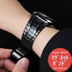 【Apple Watch Series 10・Ultra・SE 第2/1世代・49mm/46mm/45mm/44mm/42mm/41mm/40mm】バンド アップルウォッチ ベルト マグネット ステンレス おしゃれ ウルトラ ミラネーゼループ（ブラック）❶