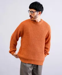 新品 未使用 JIGGYS SHOP(ジギーズショップ)ビッグワッフルクルーニットセーター 217560 オレンジ