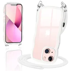 iPhone13 / iPhone14 ケース ショルダー クリア TPU いPhone13 スマホケース カバー 創意 個性 肩掛け 首掛け 斜めかけケース 可愛い かわいい 韓国 透明 薄型 耐衝撃 アイフォン13/14(ホワイト)