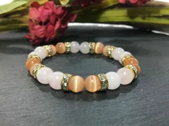 ローズクォーツ&キャッツアイ（オレンジ） パワーストーン ブレスレット （ゴールド）レディース 女性  数珠ブレス 開運 プレゼント ギフト  [q]