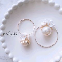 小花 × オーロラパール アシンメトリー ピアス/イヤリング
