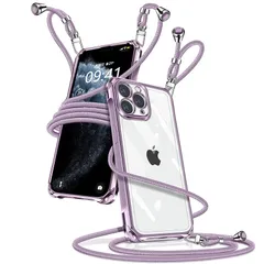 iPhone 11 Pro ケース クリア ショルダー iPhone11Pro スマホケース アイフォン11Pro カバー 肩掛け 斜めかけ 縄掛けケース 透明 薄型 軽量 TPU 携帯ケース 紐付き 斜めがけ 織りストラップ付き 長さ調整可能 取り外し可 1