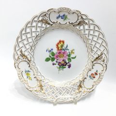 極美品 1級品】マイセン ピンクローズ 透かし彫り プレート 金彩