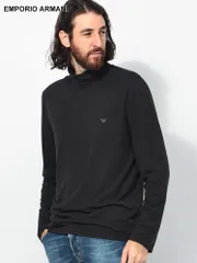 EMPORIO ARMANI (エンポリオアルマーニ) ウールライク ハイネック 長袖 Tシャツ EAU1120664F584 メンズ (ブラック)