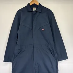 古着 ディッキーズ Dickies 長袖つなぎ オールインワン ワーク 作業着 ワンポイントロゴ 大きいサイズ L  ネイビー メンズ