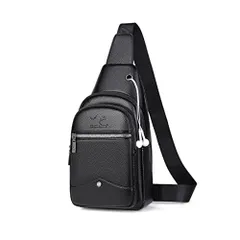 黒B [Cenvins ワンショルダーメンズ ボディバッグ 斜め掛けバッグ肩掛け 胸バッグ メッセンジャーバッグ PUレザー大容量 軽量イヤホン穴付男女兼用 黒 (黒B)