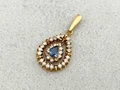 【鑑別カード付き】K18 トップ 1.9g 天然サファイア、ダイヤモンド 0.3ct 