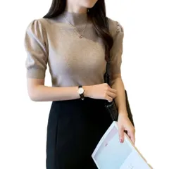 【新着商品】[YAYUPLUS] ニット レディース パフスリーブ リブニット 半袖 プチハイネック バルーン袖 ニットセーター ハイゲージ 無地 トップス ぽわん袖 ニット パフスリーブ コーデ 春 夏 秋 女性用 エレガント サマーニット プルオーバー シ