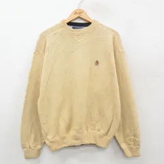 L/古着 トミーヒルフィガー 長袖 ブランド セーター メンズ コットン クルーネック 薄黄 イエロー 24dec11 中古 ニット トップス