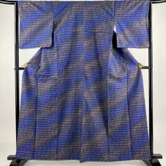 紬 身丈162cm 裄丈64.5cm M 袷 菅原結 やまと 落款 幾何学 漢方染 青紫 正絹 美品 名品 【中古】