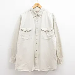 XL/古着 長袖 シャツ メンズ 00s 大きいサイズ ロング丈 コットン ボタンダウン 薄ベージュ カーキ 25aug23 中古 トップス