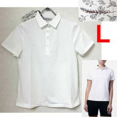 新品 L ★ コストコ PARASUCO レディース 半袖 ポロシャツ ホワイト コットン 綿 パラスコ シンプル 定番 ベーシック 伸縮 ストレッチ 襟付き シャツ 白