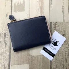 OPEN記念価格 本革 財布 レディース 二つ折り財布 ミニ財布 レザー L字ファスナー ネイビー