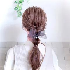 シアーリボン付き パールヘアゴム ヘアリボン