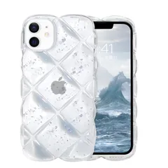 【数量限定】クリア ケース ウェーブ iPhone12Pro ケース 透明 うねうね ケース 菱形バック いphone iPhone12 12 12Pro スマホケース TPU キラキラ 菱形 凸凹 アルミ箔シルバー 可愛い 韓国 人気 GUAGUA 耐衝撃