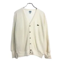 90年代 USA製 IZOD LACOSTE アイゾッド ラコステ アクリルニット カーディガン アイボリー(メンズ S)中古 古着 V4720
