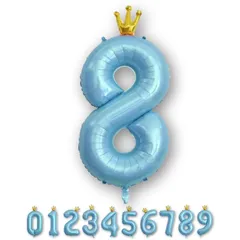 La Kissa バルーン 数字 バースデー 誕生日 飾り付け 風船 王冠付き クラウン 40インチ 大きい ストロー付 ナンバーバルーン 約90cm 記念日(王冠ブルー,８) 1