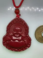 紫金砂 辰砂 深工彫刻 布袋弥勒 ネックレス 3035