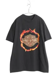 【お得なクーポン配布中!】 90s ハーレー ダビッドソン 両面 プリント 半袖 Tシャツ メンズ L 程 古着 黒 オールド オフィシャル イーグル ファイヤー ブラック バイク