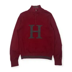 TOMMY HILFIGER トミーヒルフィガー デザイン ハーフジップ プルオーバー  ニット セーター M/ワインレッド系 メンズ