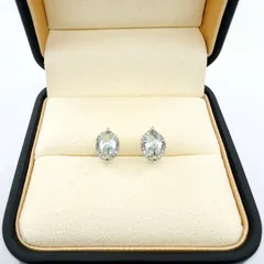 G074 ピアス　アクアマリン　プラチナ　K18　レディース　金属アレルギー対応