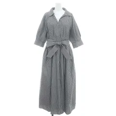 ナチュラルビューティーベーシック NATURAL BEAUTY BASIC 23SS ドルマンスキッパーシャツワンピース ロング 五分袖 ストライプ M 黒 ブラック 白 ホワイト /SY ■OS