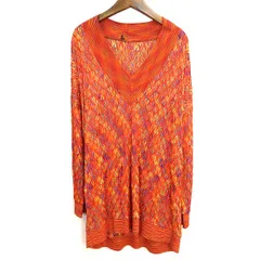 #a ミッソーニ MISSONI ニット セーター 朱色 マルチ 編み柄 長袖 チュニック Vネック カラフル イタリア製 レディース [905786] k01のサムネイル