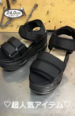 ☆新品未使用・超美品☆ 24cm ヨースケ YOSUKE 厚底サンダル レディース ブラック アンクルストラップ スポーツサンダル ベルクロサンダル 約8cmソール MY683-271