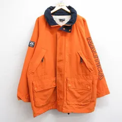 XL/古着 ノーティカ 長袖 ブランド ナイロン マウンテン ジャケット メンズ ビッグロゴ コンペティション ラグラン ロング丈 オレンジ 内側のサムネイル