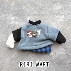 オビツ11　重ね着風トップス　ねんどろいどどーる　くすみブルー　くま