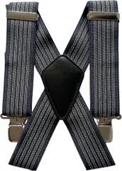 haoa サスペンダー メンズサスペンダー X型50mm幅広 長さ最大110cm 男女兼用 4クリップ 安定感 のX型幅広ゴムベルト 調節可能 大き目クリップ しっかりホールド 紺 縞柄(紺（縞柄）,  Free Size)