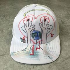 90s From NICO Heart and Earth Hand Painting Art illustration Tracker Cap ハート 地球 アート イラスト トラッカーキャップ