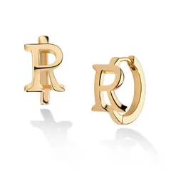 【人気商品】14kゴールドコーティング 金属アレルギー対応 フープピアス 中折れ式 キャッチレス イニシャル リングピアス メンズ ジュエリー 誕生日ギフト人気 ピアスレディース 両耳セット男女兼用 文字 Fettero A-Z