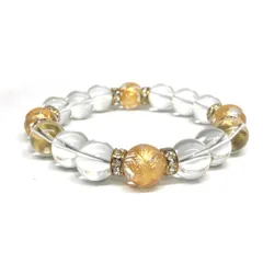 12mm 四神獣金彫水晶×水晶 パワーストーン ブレスレット天然石 運気上昇 開運 金運 恋愛運 お守り 青龍 白虎 玄武 朱雀 4月誕生石 （ゴールド）メンズ・レディース 男性・女性 数珠ブレス 開運 ■