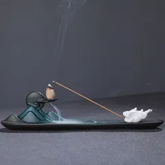 お香 お香立て 線香立て 山 月 兎 ウサギ ブルー 青 干支飾り 和モダン おしゃれ インテリア モダン 開運 運気アップ 置物 金運 和風 セラミック 香台 線香皿