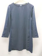 ◇ ZARA BASIC ザラベーシック シンプル クルーネック バイカラー 長袖 膝丈 ワンピース サイズL ネイビー レディース E  【1303090006433】