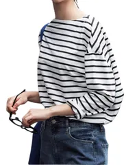 [グリーンパキラ] オフィスカジュアル レディース トップス 春 秋 カットソー ボーダー 長袖 レディーストップス ボーダーtシャツ 春服 秋服 プルオーバー ボートネック 女性 ファッション 服 ウーマン レディースフ [白×黒ボーダー] [M] [標準]