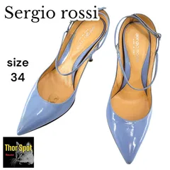 Sergio rossi セルジオロッシ パンプス ポインテッドトゥ ヒール ストラップ ブルー 水色 エナメル 34