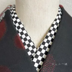301mu25◇長襦袢 市松模様 正絹 半衿付◇美品-